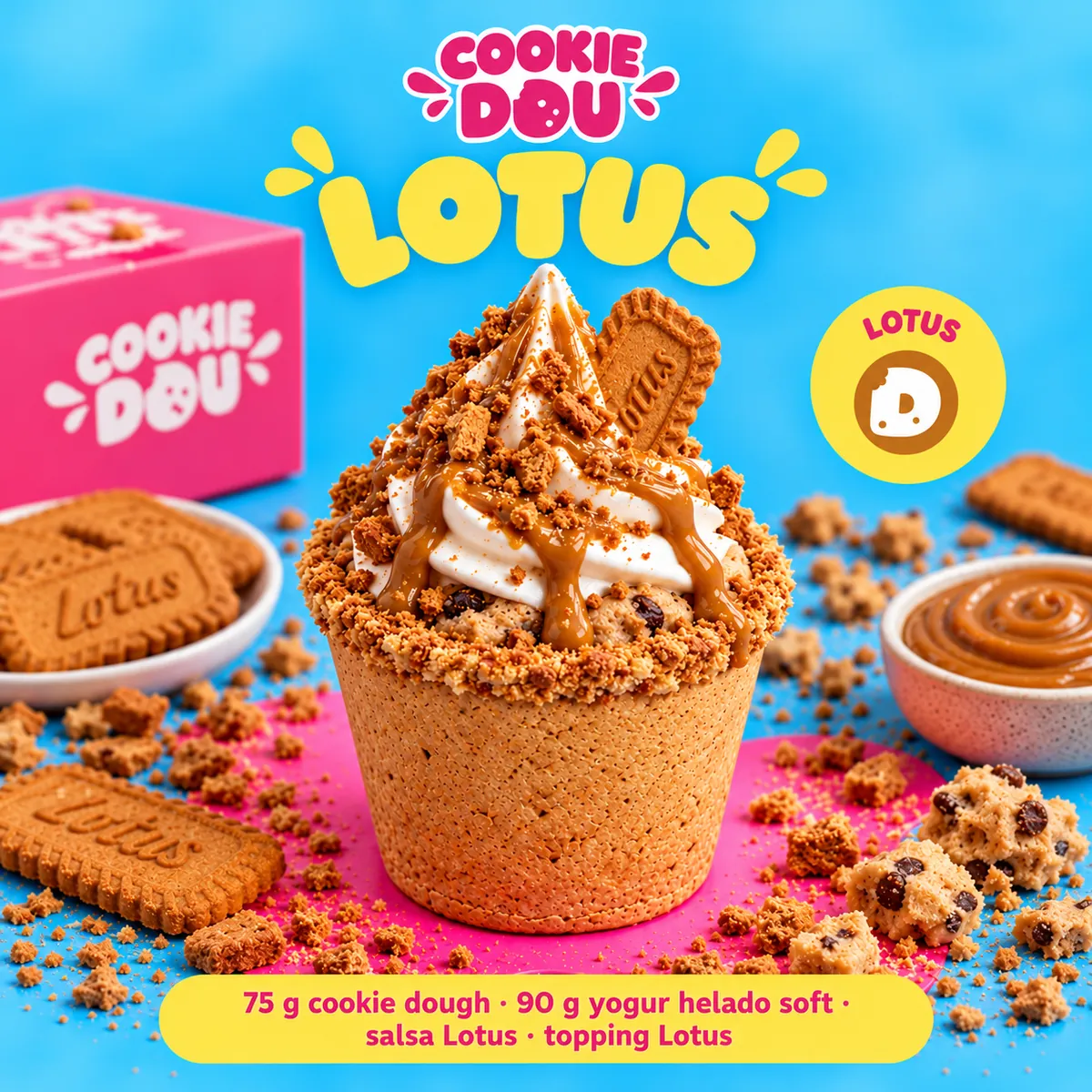 DOU Speculoos: cookie dough de galleta caramelizada con yogur helado en vaso de galleta